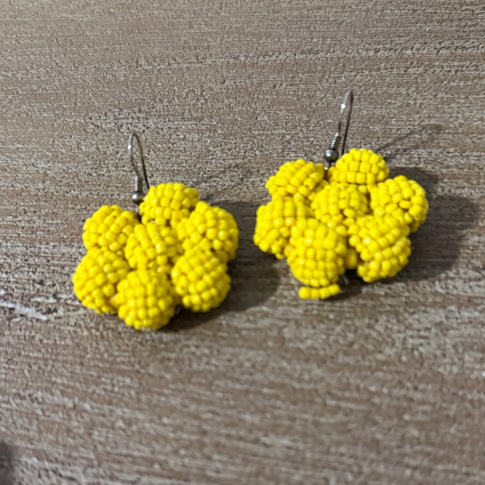Yellow Beaded Flower Drop Earrings